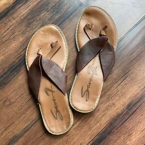 Like New Seven7 For All Mankind Brown Leather Knotted Strappy Sandals Size 7